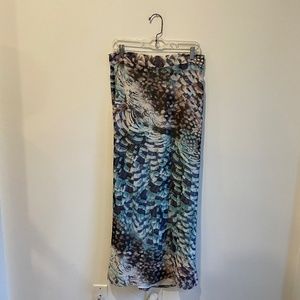 Pencey Feather-Print Long Silk Maxi Skirt